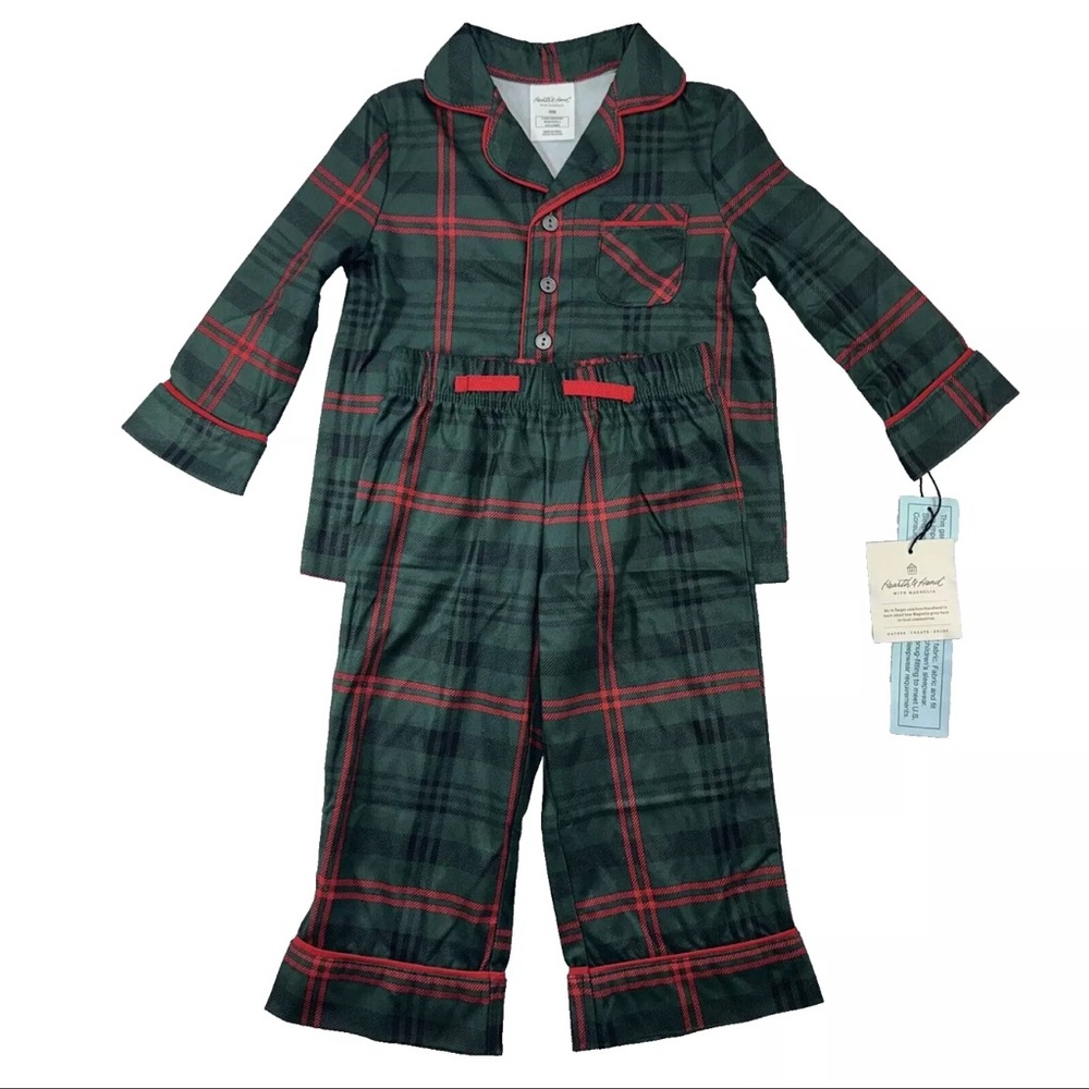 Toddler Tartan Plaid 2pc Pajama Set Dark Green/Red Hearth & Hand